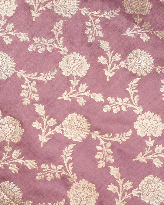 Dusty Rose Pink Pure Katan Saree with Floral Vine Jaal Weaving