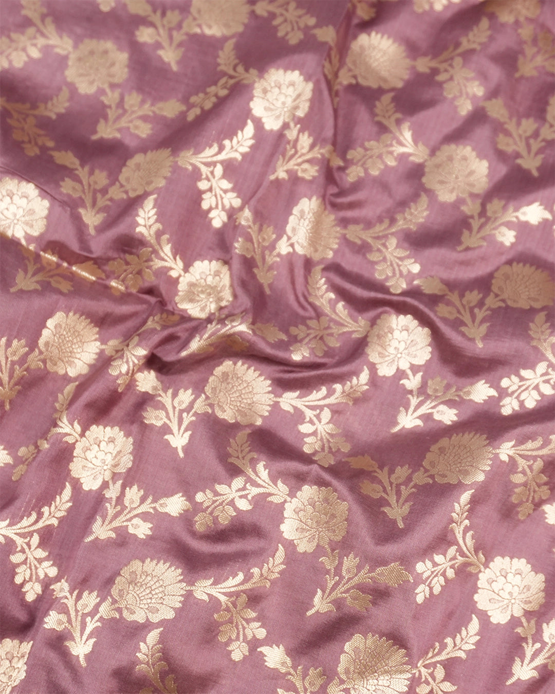Dusty Rose Pink Pure Katan Saree with Floral Vine Jaal Weaving