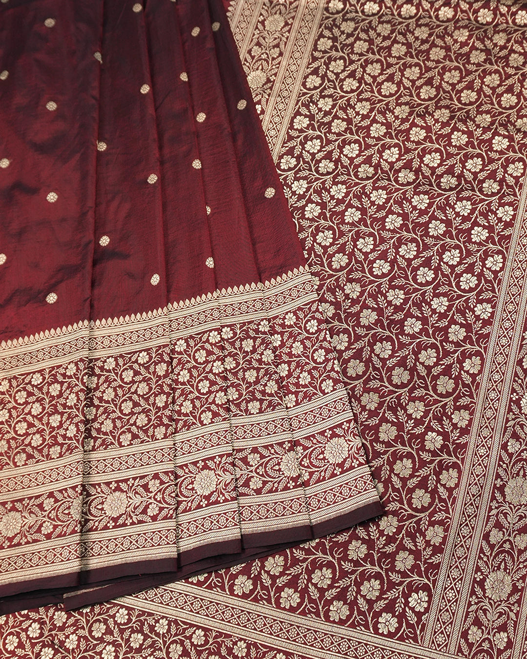 Maroon Pure Katan Saree with Buti Weave and Rich Heritage Border