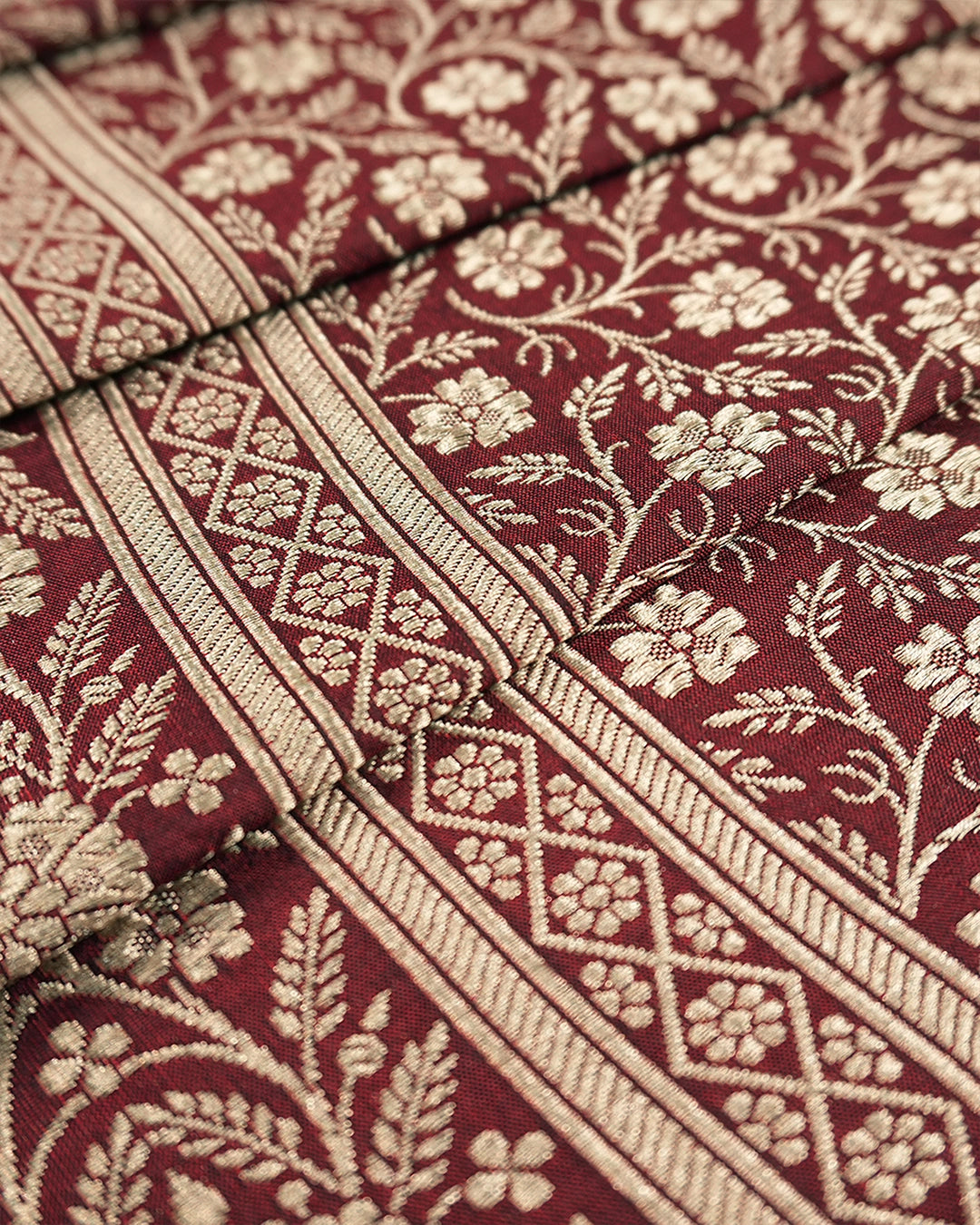 Maroon Pure Katan Saree with Buti Weave and Rich Heritage Border