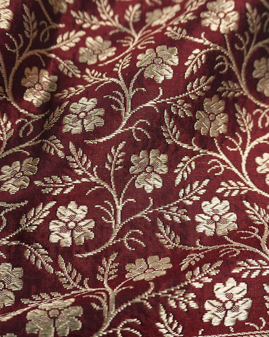 Maroon Pure Katan Saree with Buti Weave and Rich Heritage Border