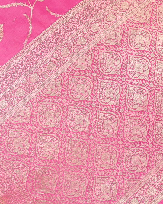 Pink Pure Banarasi Saree with Buta Weaves and Heritage Zari Jaal Pallu