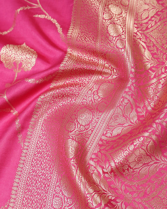Pink Pure Banarasi Saree with Buta Weaves and Heritage Zari Jaal Pallu