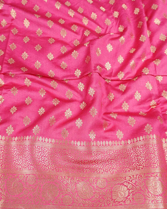 Pink Pure Banarasi Saree with Buta Weaves and Heritage Zari Jaal Pallu