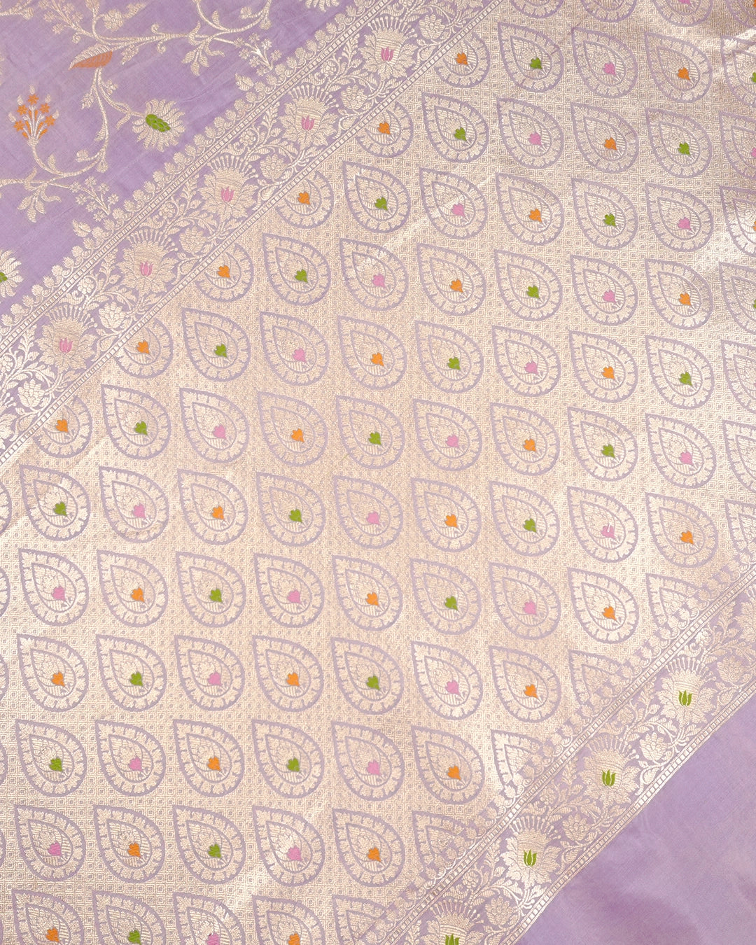 Lavender Pure Katan Saree with Subtle Floral Meenakari Jaal Weaving
