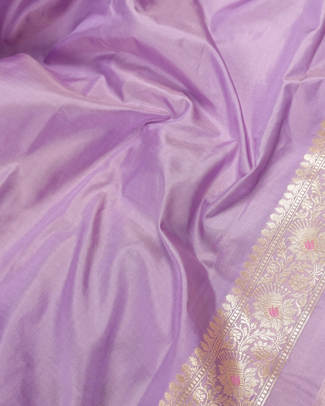 Lavender Pure Katan Saree with Subtle Floral Meenakari Jaal Weaving