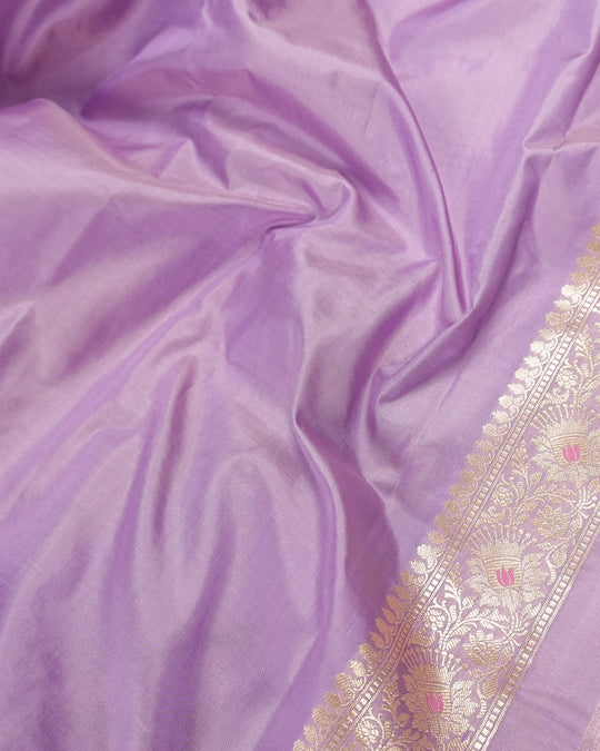 Lavender Pure Katan Saree with Subtle Floral Meenakari Jaal Weaving