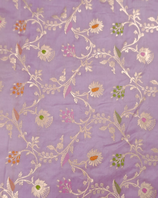 Lavender Pure Katan Saree with Subtle Floral Meenakari Jaal Weaving