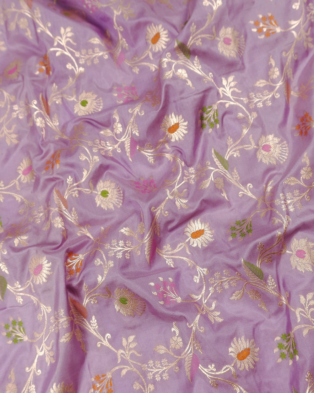 Lavender Pure Katan Saree with Subtle Floral Meenakari Jaal Weaving