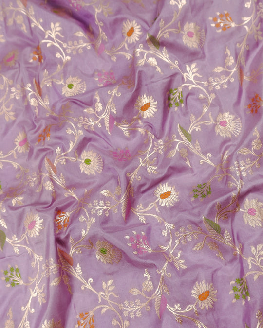 Lavender Pure Katan Saree with Subtle Floral Meenakari Jaal Weaving