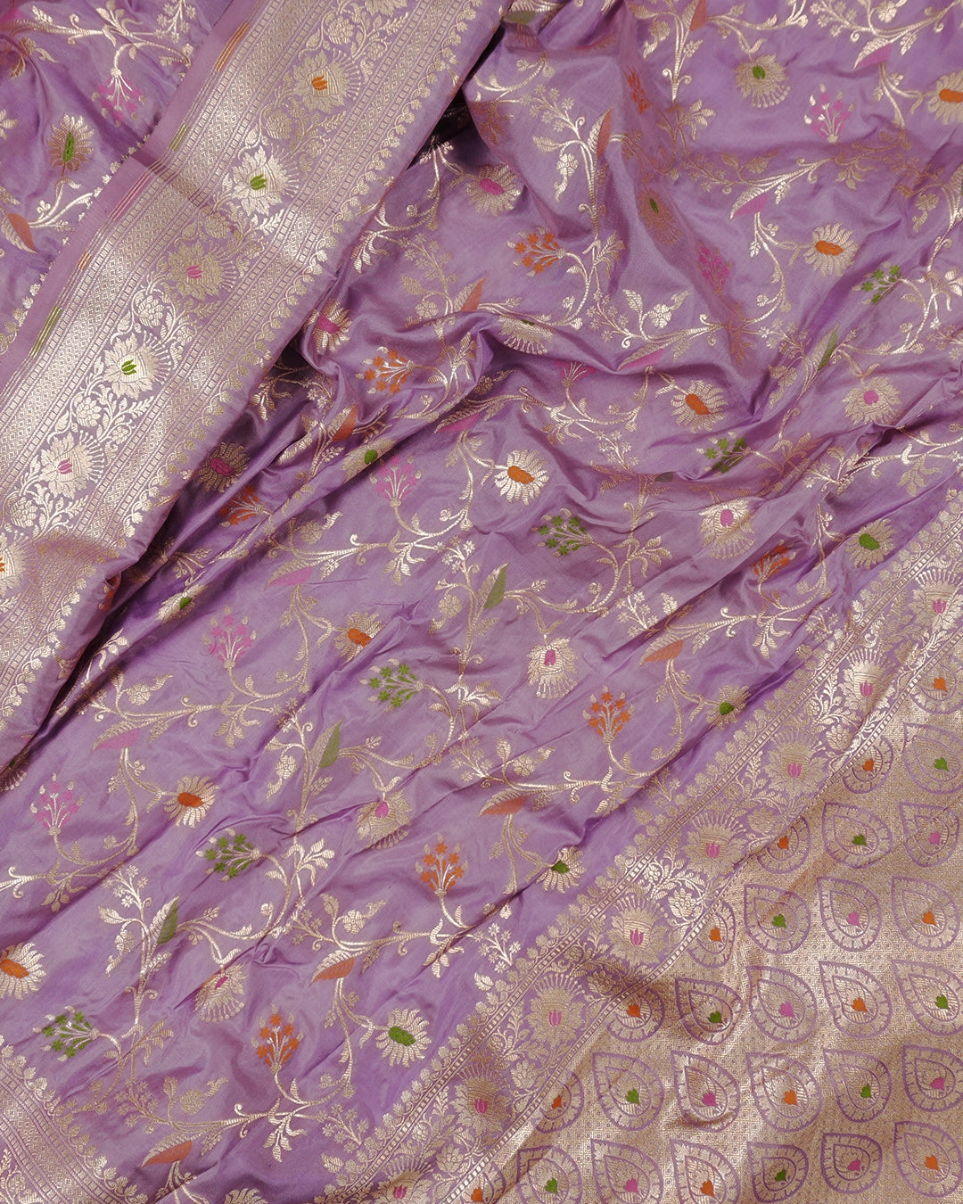 Lavender Pure Katan Saree with Subtle Floral Meenakari Jaal Weaving