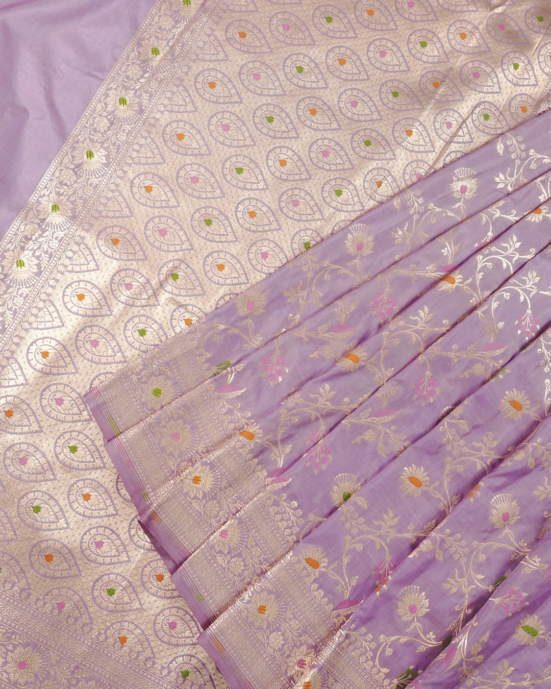 Lavender Pure Katan Saree with Subtle Floral Meenakari Jaal Weaving
