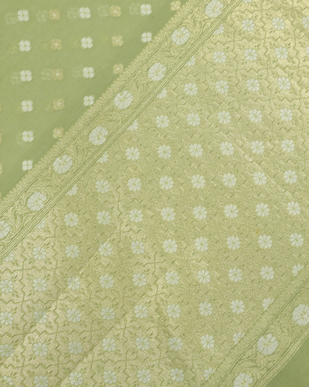 Sage Green Pure Sooti Cotton Saree with Scattered Boota Weaves