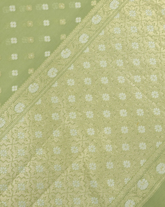 Sage Green Pure Sooti Cotton Saree with Scattered Boota Weaves