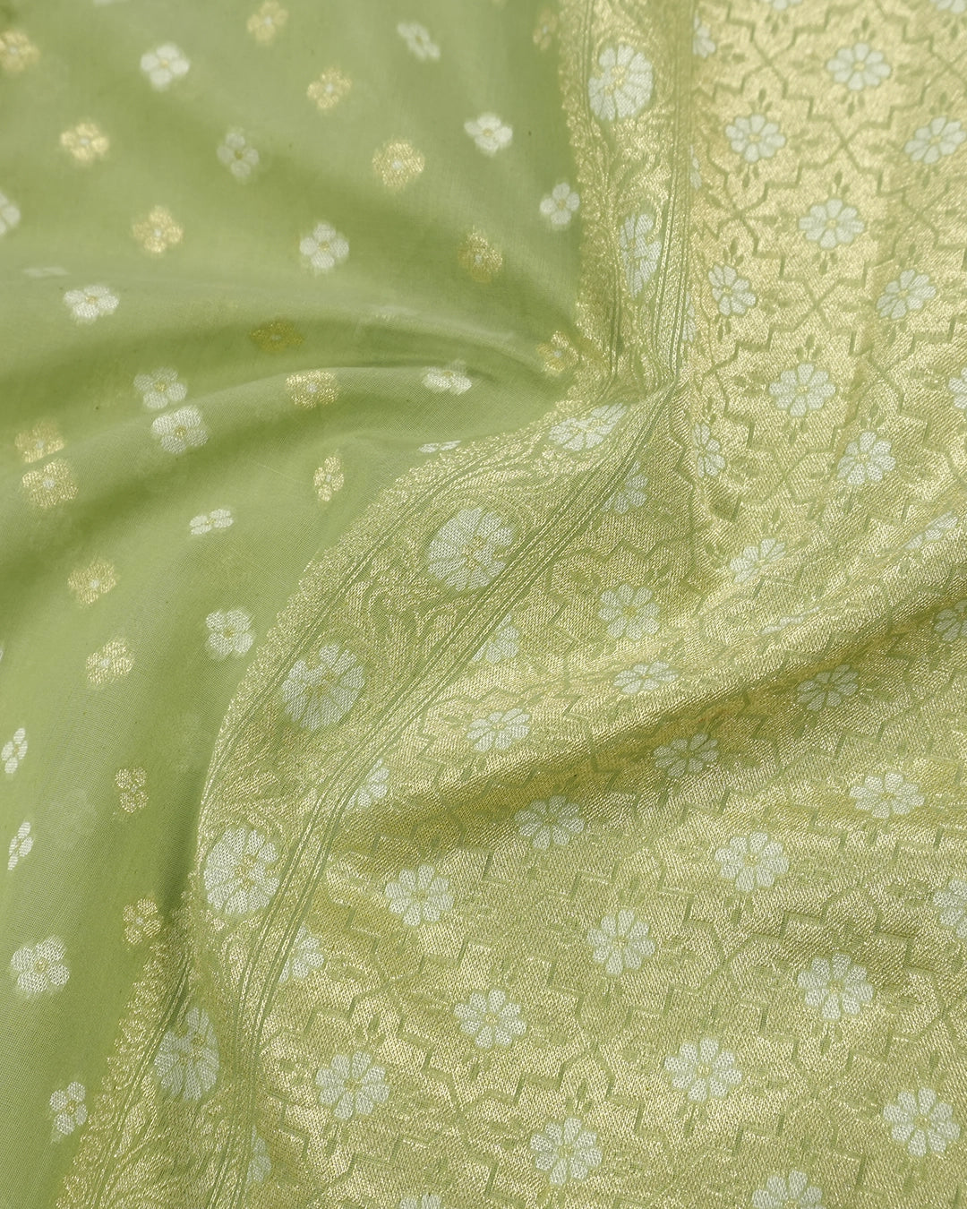 Sage Green Pure Sooti Cotton Saree with Scattered Boota Weaves