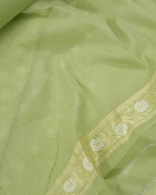 Sage Green Pure Sooti Cotton Saree with Scattered Boota Weaves