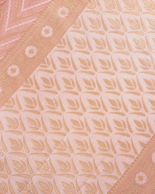 Peach Blush Pure Sooti Cotton Saree with Zig-Zag Pattern Weaves