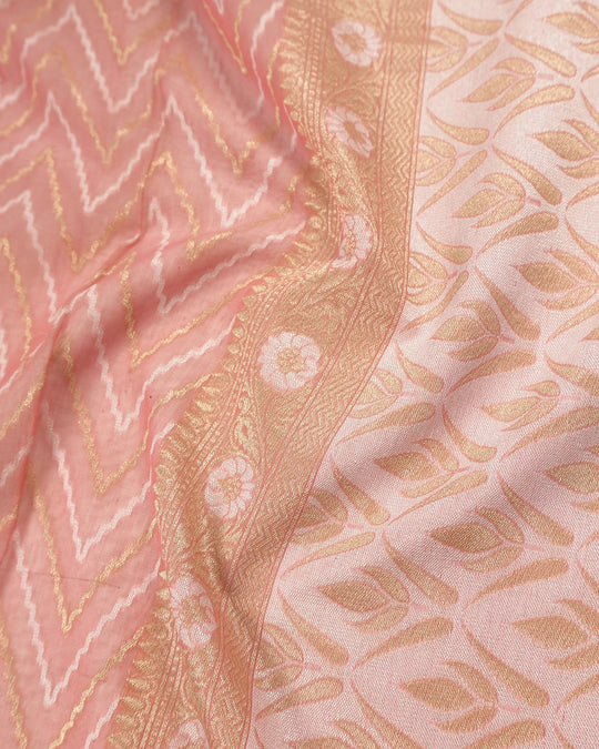 Peach Blush Pure Sooti Cotton Saree with Zig-Zag Pattern Weaves