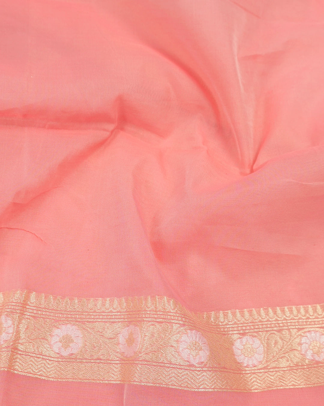 Peach Blush Pure Sooti Cotton Saree with Zig-Zag Pattern Weaves