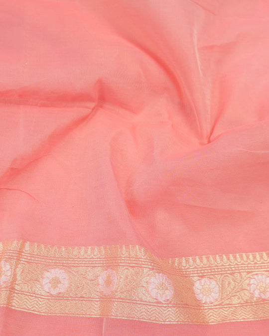 Peach Blush Pure Sooti Cotton Saree with Zig-Zag Pattern Weaves