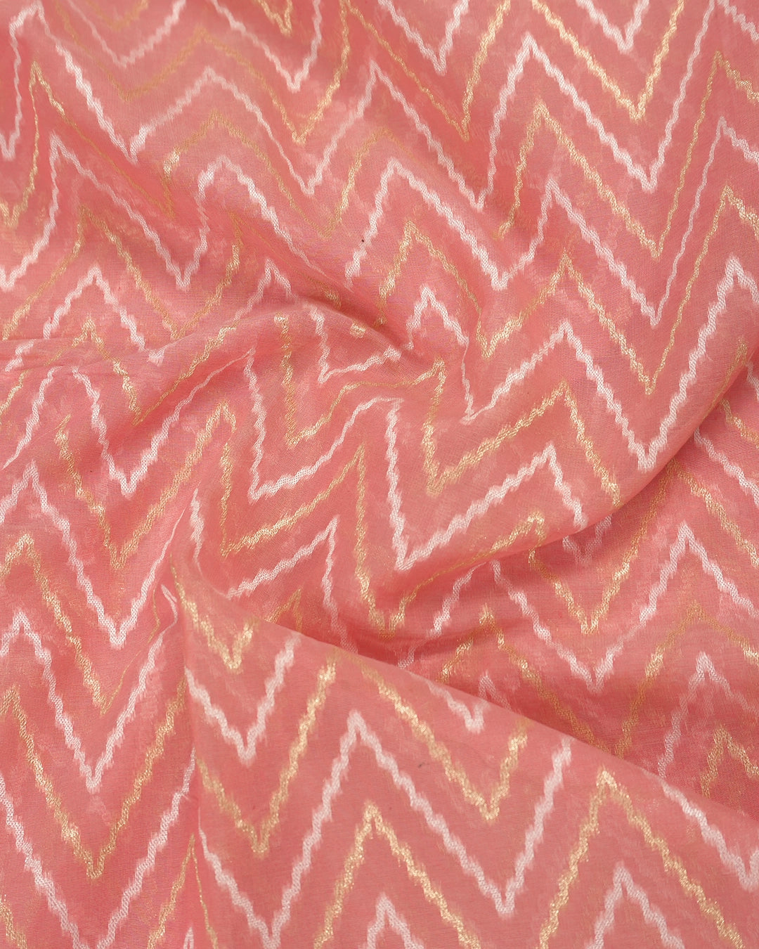 Peach Blush Pure Sooti Cotton Saree with Zig-Zag Pattern Weaves