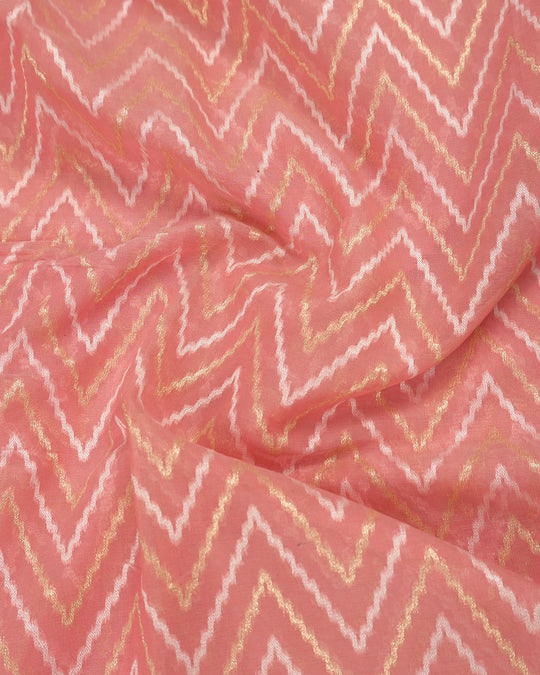 Peach Blush Pure Sooti Cotton Saree with Zig-Zag Pattern Weaves