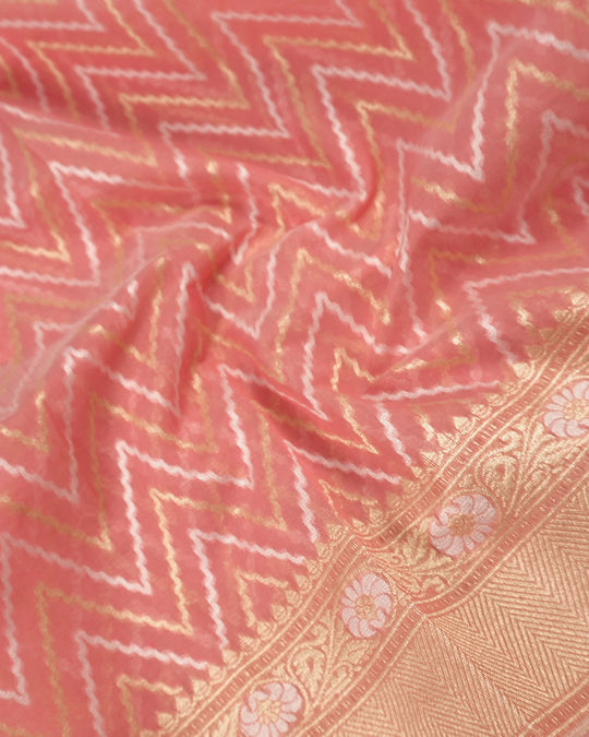Peach Blush Pure Sooti Cotton Saree with Zig-Zag Pattern Weaves