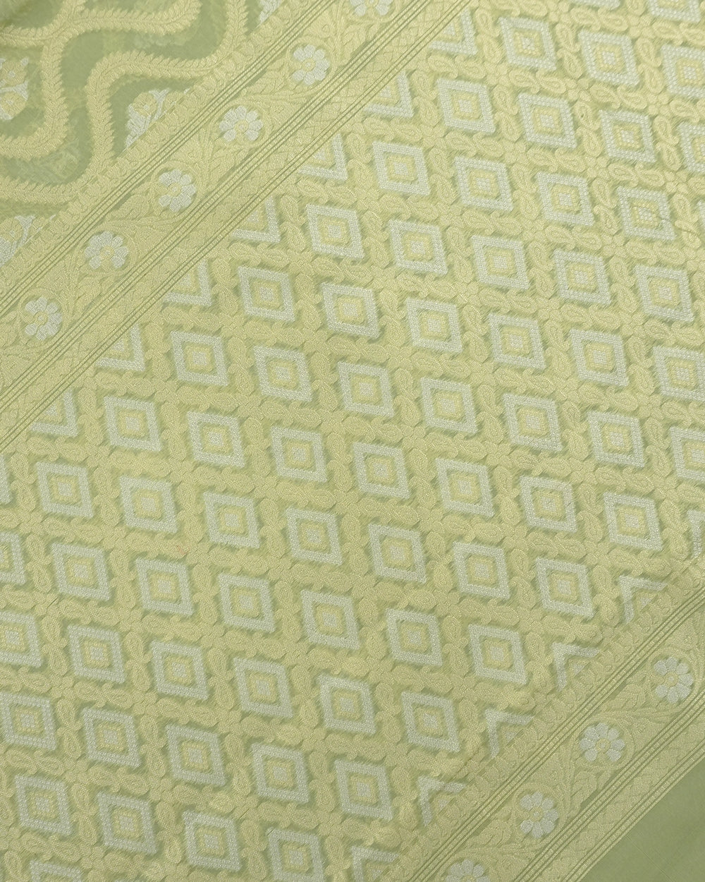 Sage Green Pure Sooti Cotton Saree with Trellis Floral Weaves