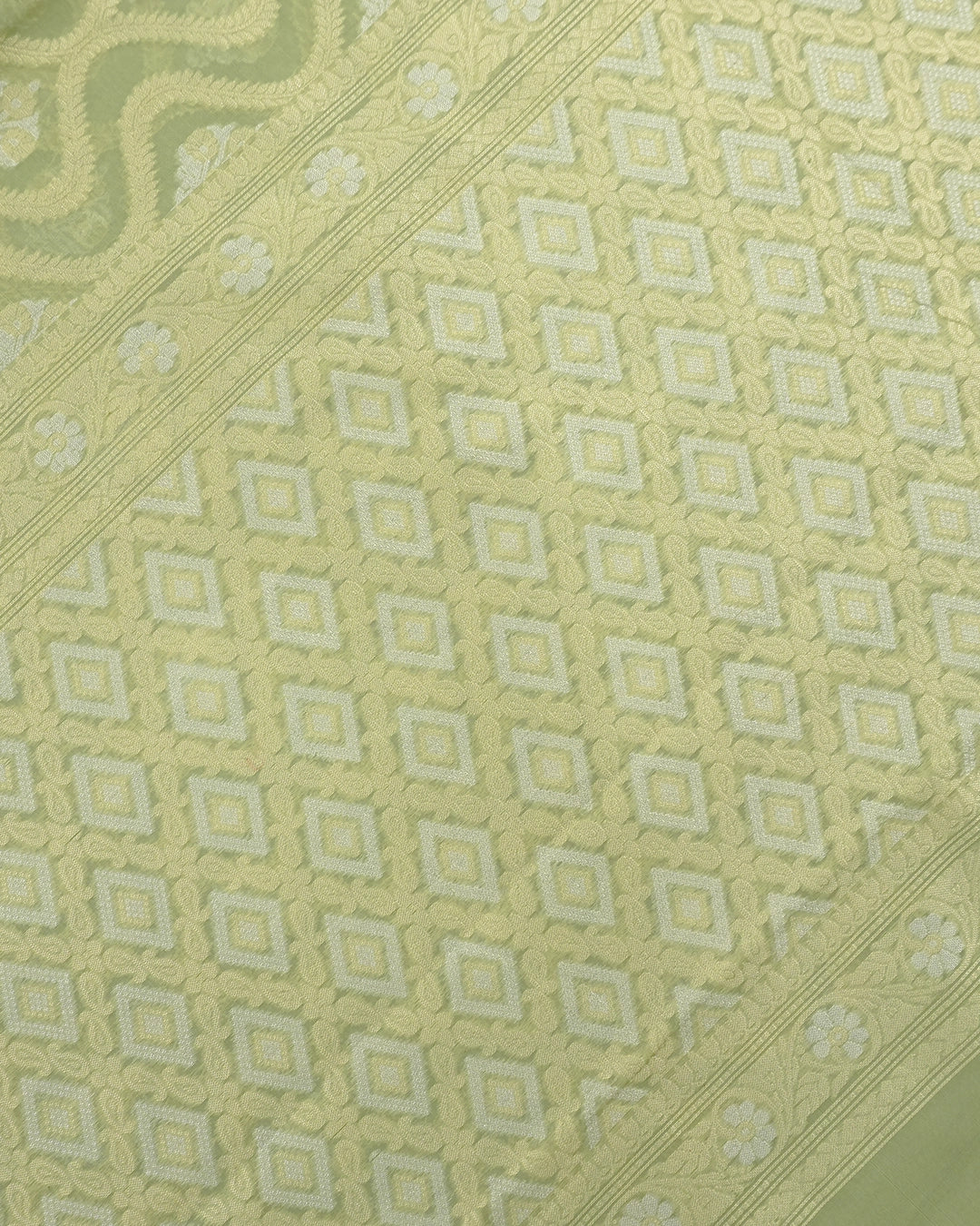 Sage Green Pure Sooti Cotton Saree with Trellis Floral Weaves