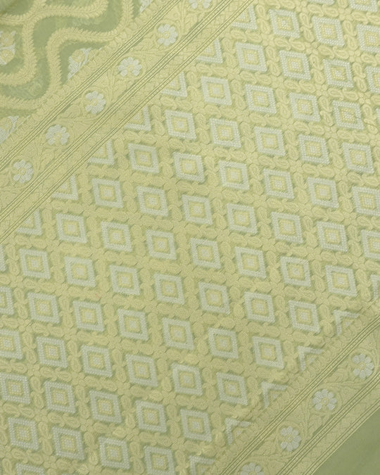 Sage Green Pure Sooti Cotton Saree with Trellis Floral Weaves