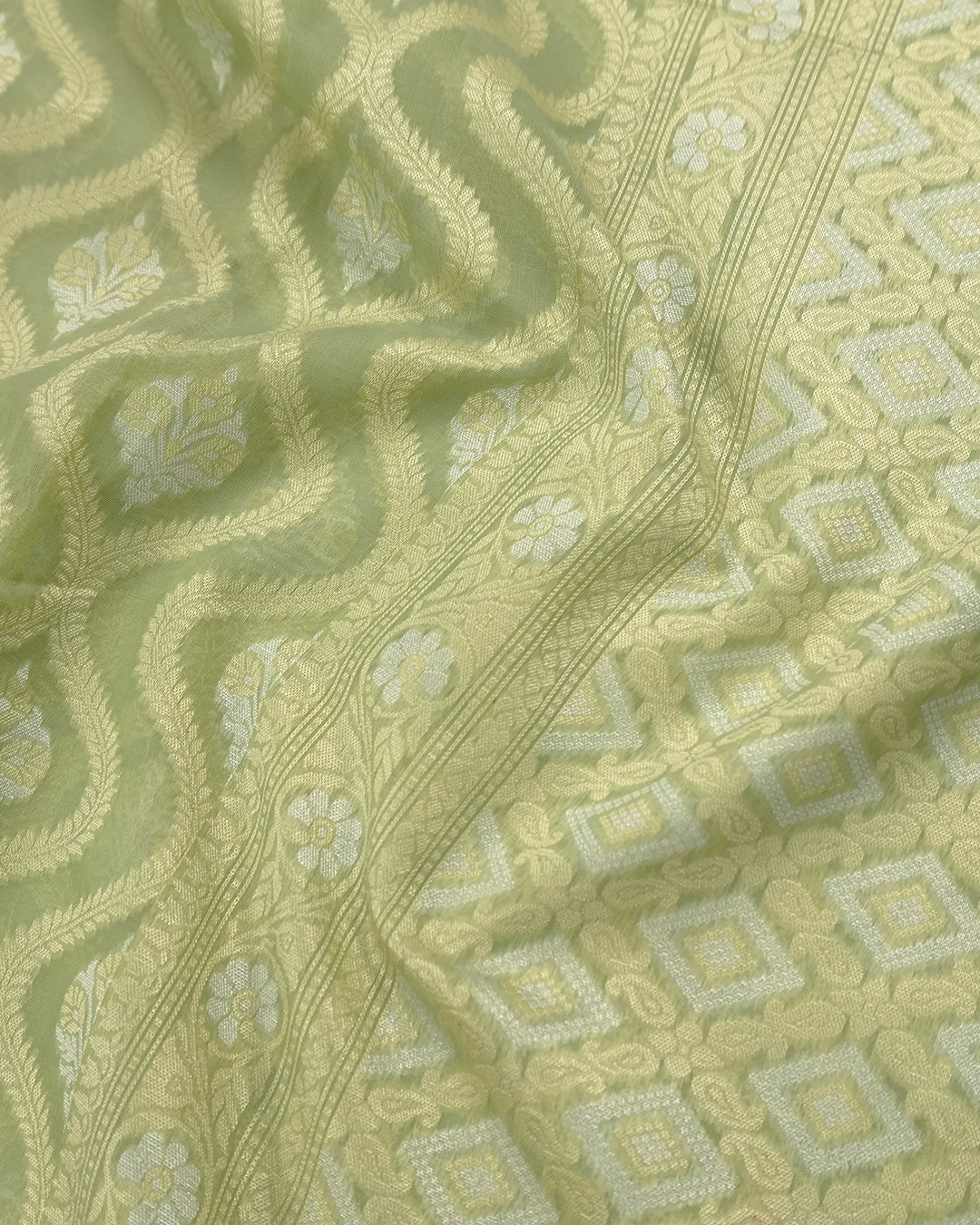 Sage Green Pure Sooti Cotton Saree with Trellis Floral Weaves