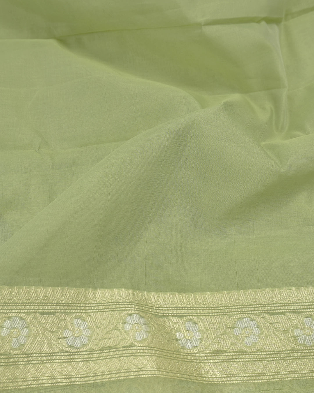 Sage Green Pure Sooti Cotton Saree with Trellis Floral Weaves