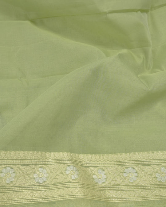 Sage Green Pure Sooti Cotton Saree with Trellis Floral Weaves