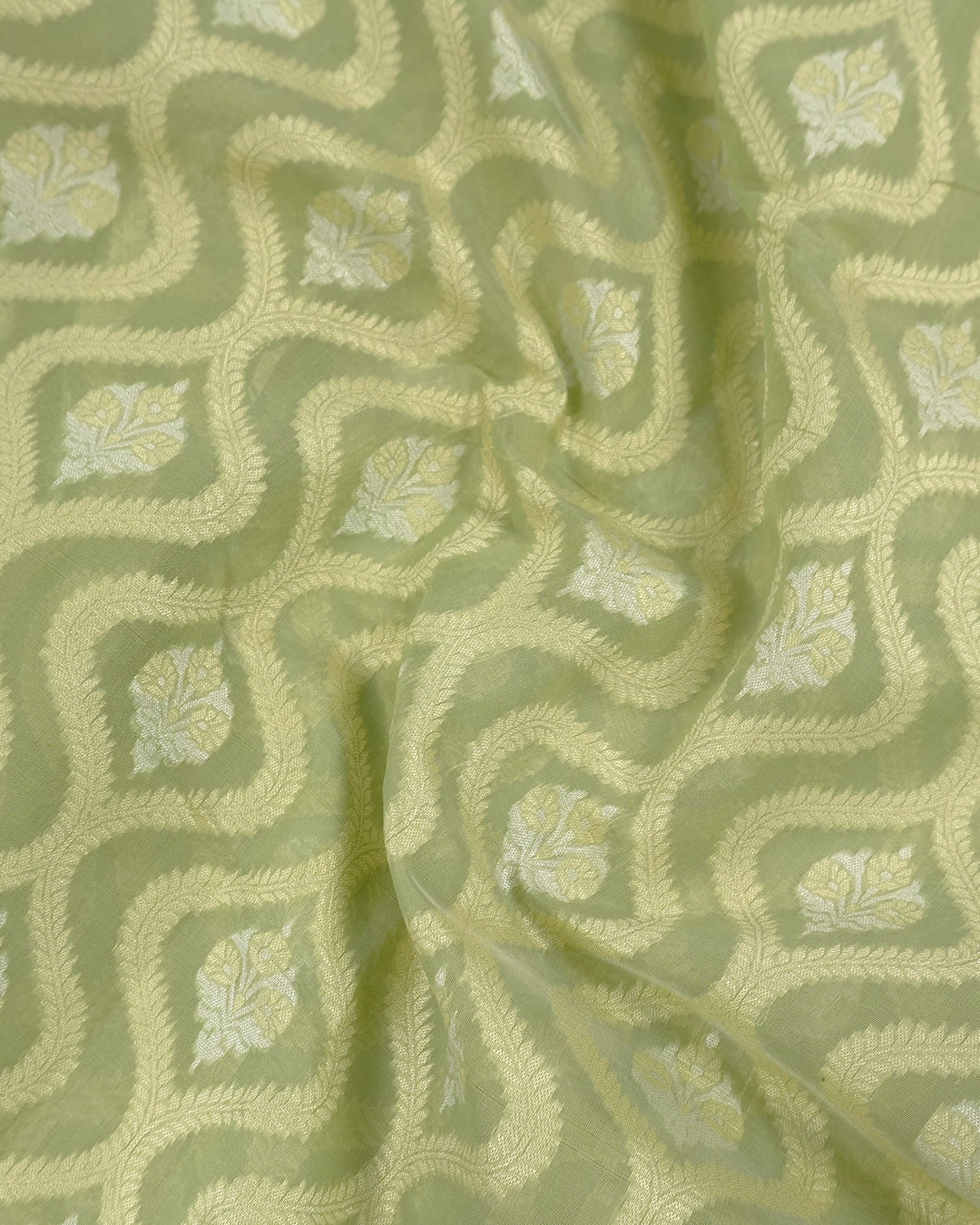 Sage Green Pure Sooti Cotton Saree with Trellis Floral Weaves