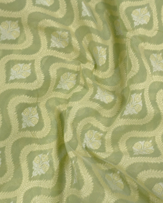 Sage Green Pure Sooti Cotton Saree with Trellis Floral Weaves