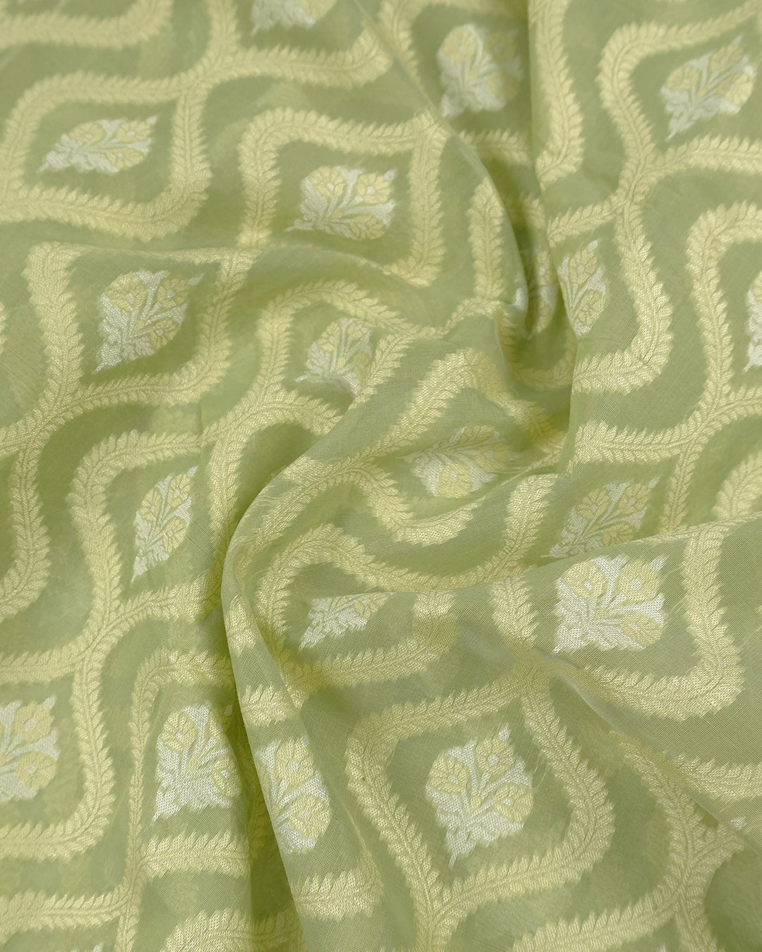 Sage Green Pure Sooti Cotton Saree with Trellis Floral Weaves