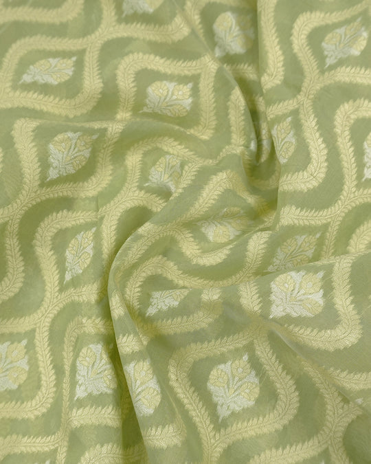 Sage Green Pure Sooti Cotton Saree with Trellis Floral Weaves