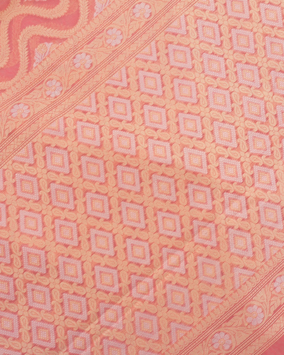 Peach Pure Sooti Cotton Saree with Intricate Floral Weaving