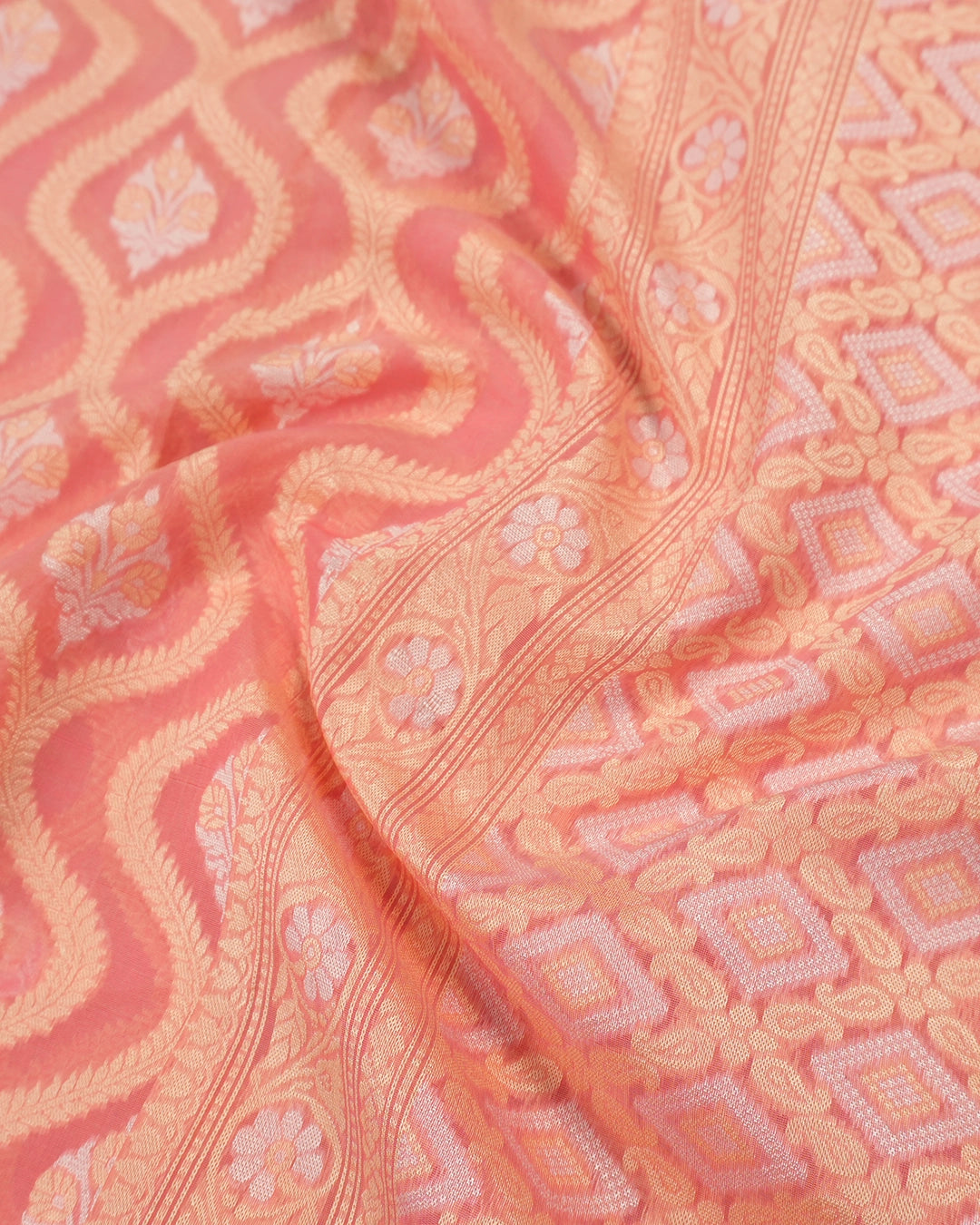 Peach Pure Sooti Cotton Saree with Intricate Floral Weaving