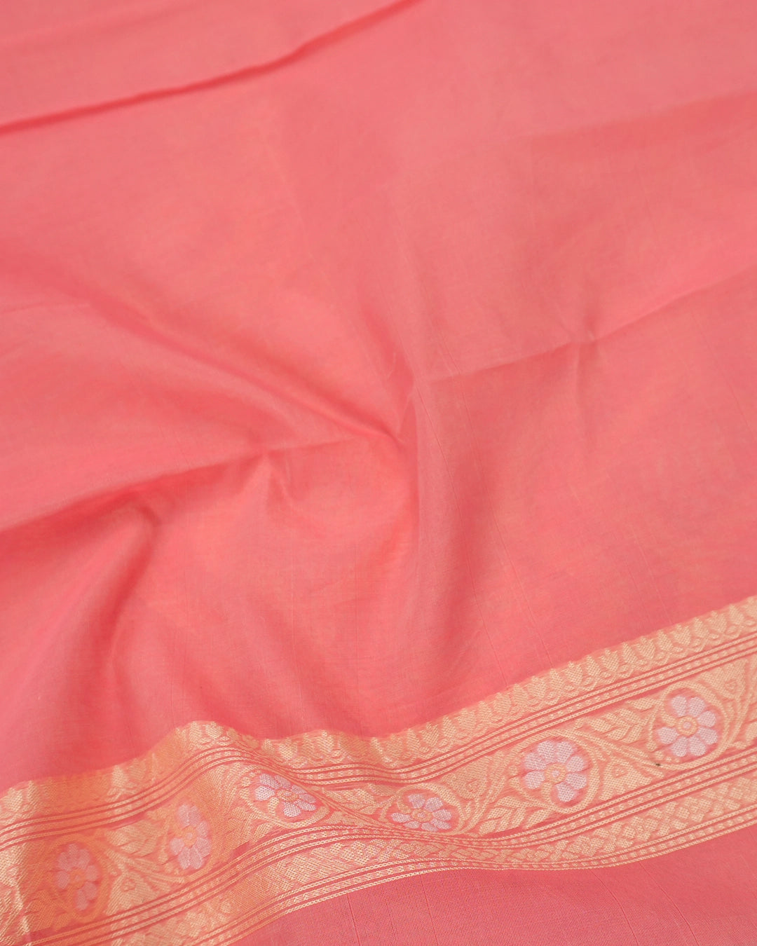 Peach Pure Sooti Cotton Saree with Intricate Floral Weaving