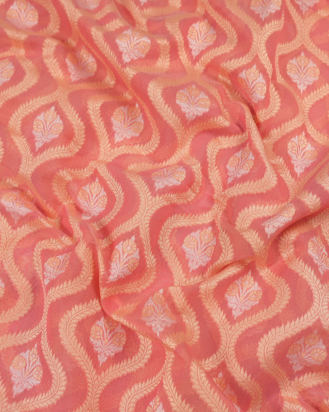 Peach Pure Sooti Cotton Saree with Intricate Floral Weaving