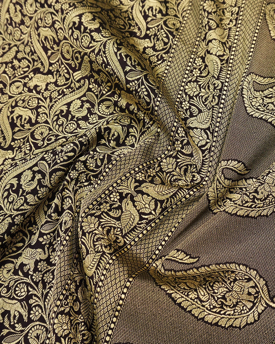 Dark Purple Pure Katan Saree with Royal Shikargah Jaal Weaving