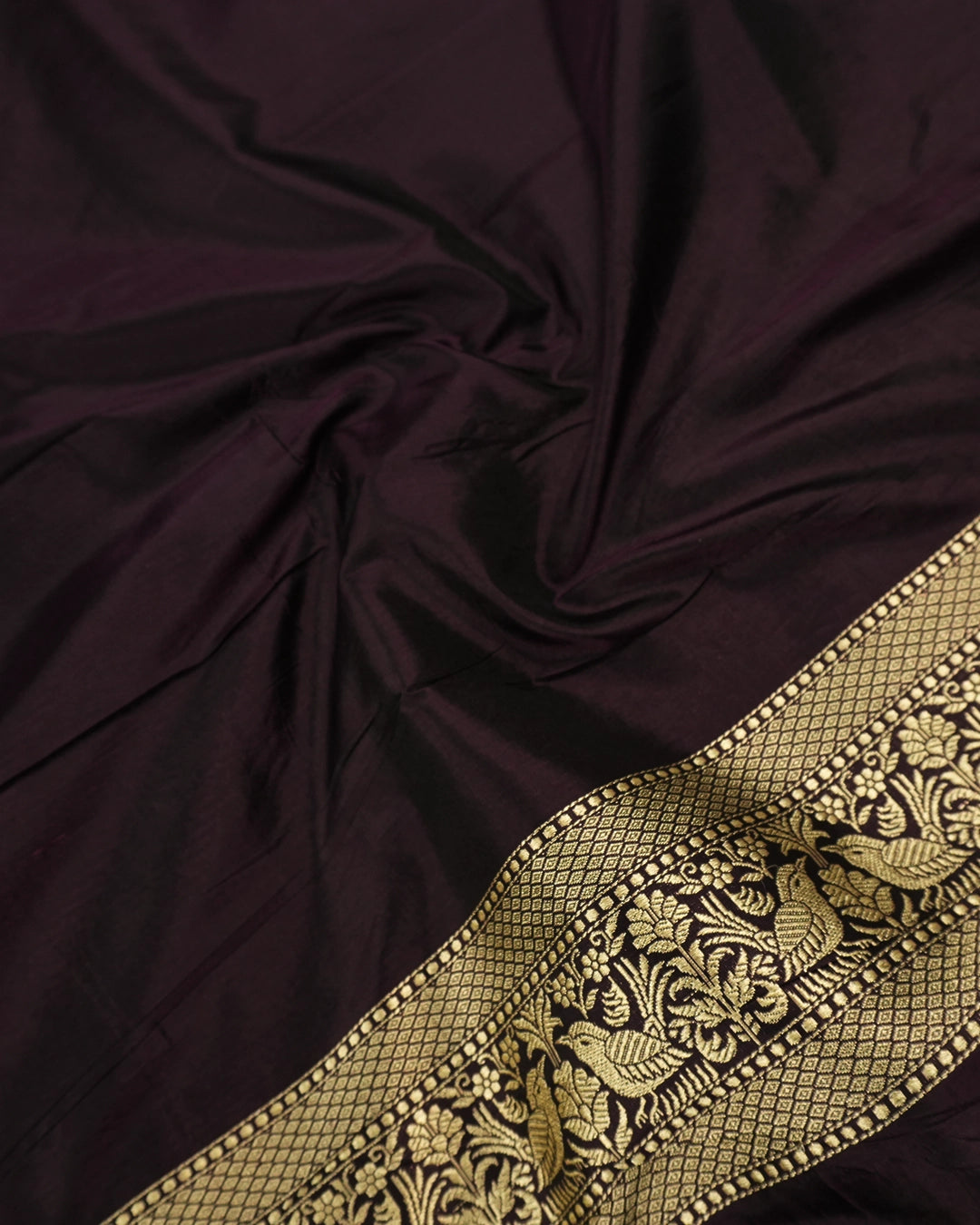 Dark Purple Pure Katan Saree with Royal Shikargah Jaal Weaving