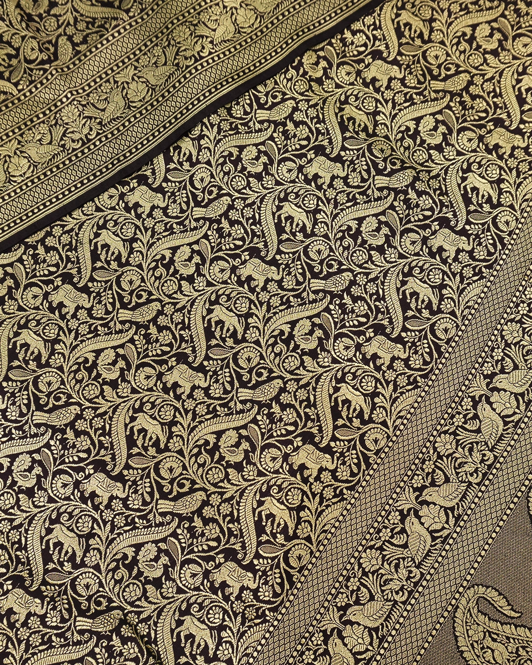 Dark Purple Pure Katan Saree with Royal Shikargah Jaal Weaving