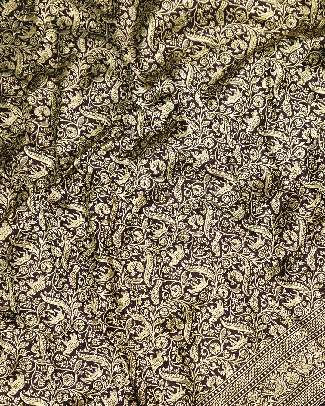 Dark Purple Pure Katan Saree with Royal Shikargah Jaal Weaving
