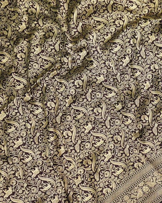 Dark Purple Pure Katan Saree with Royal Shikargah Jaal Weaving