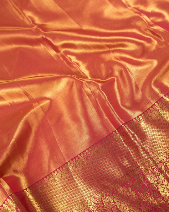Coral Pink Pure Kanjivaram Saree with Dense Botanical Vine Jaal Weaves