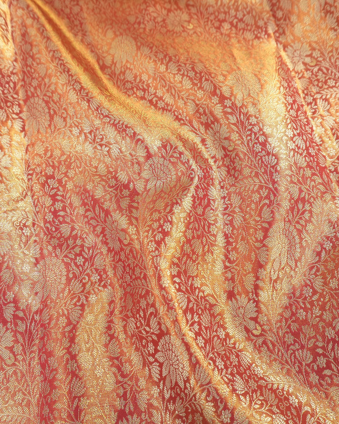 Coral Pink Pure Kanjivaram Saree with Dense Botanical Vine Jaal Weaves