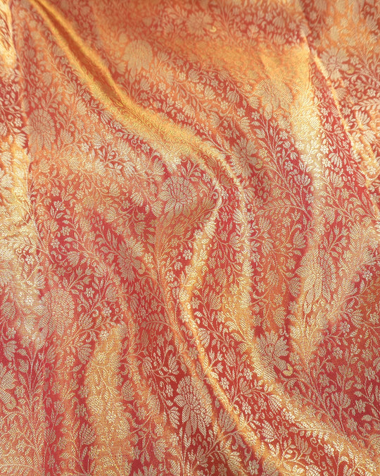 Coral Pink Pure Kanjivaram Saree with Dense Botanical Vine Jaal Weaves