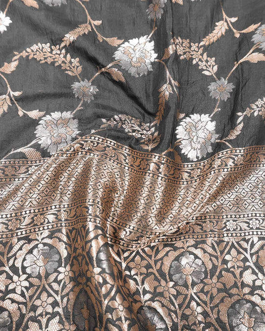 Moonstone Grey Pure Katan Saree with Heritage Meenakari Jaal Weaves